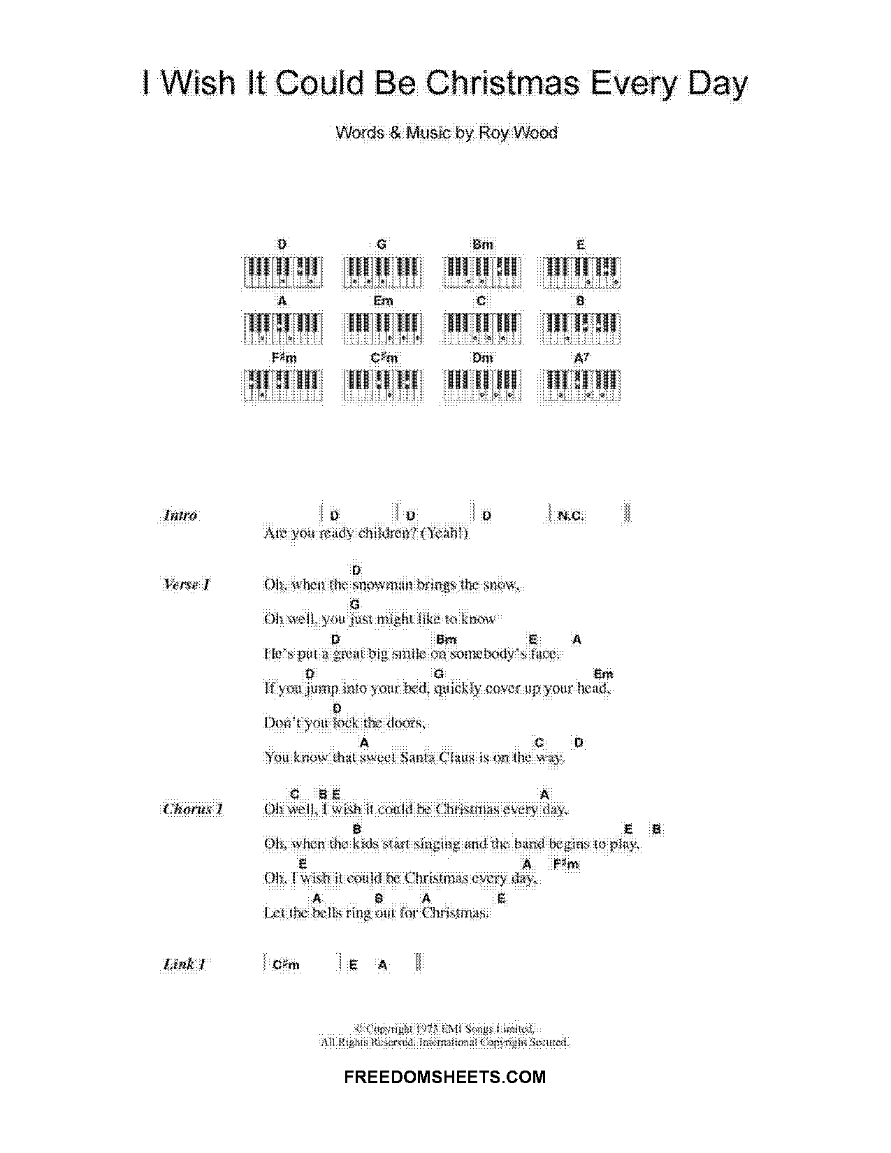 wizzard i wish it could be christmas everyday chords